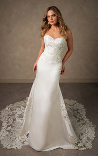 34795-Elegant Satin and Lace Fit-and-Flare Wedding Dress