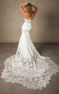 34795-Elegant Satin and Lace Fit-and-Flare Wedding Dress
