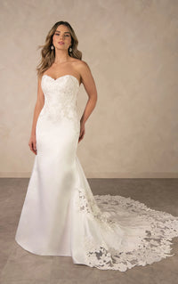 34795-Elegant Satin and Lace Fit-and-Flare Wedding Dress