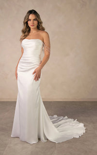 34789-Fitted Pearl Off the Shoulder Wedding Dress