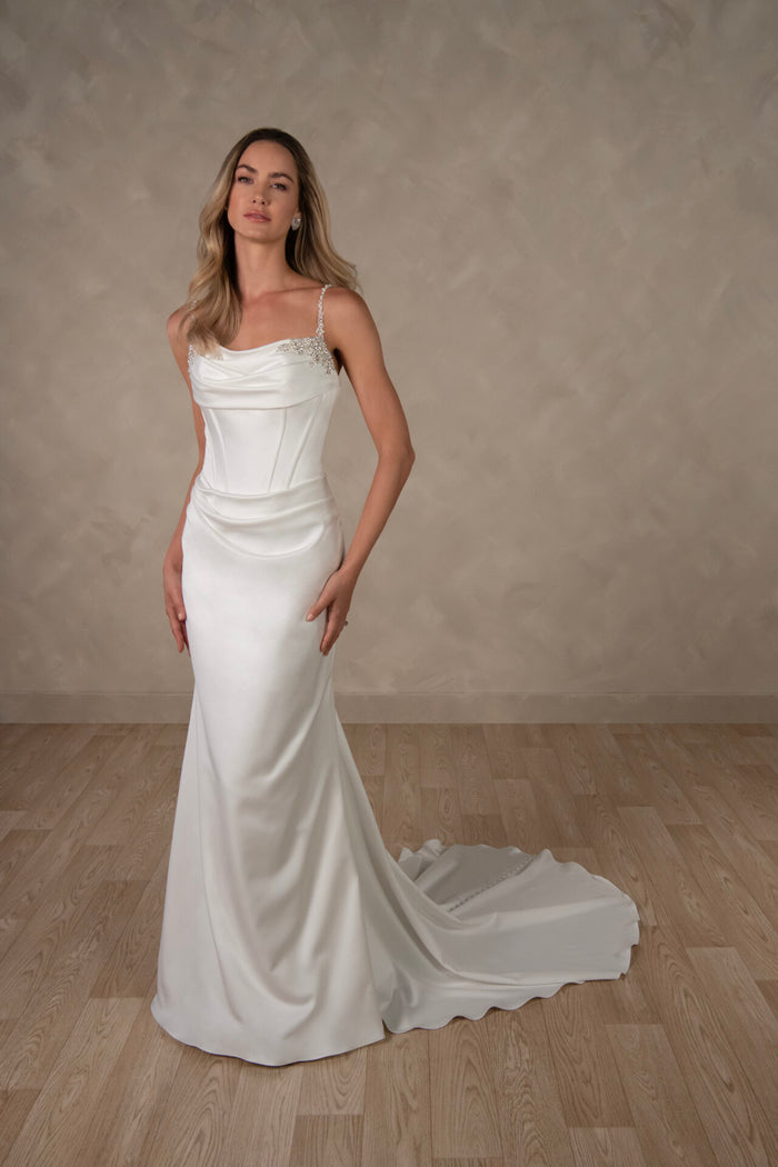 35999-Satin Mermaid Scooped Neckline Wedding Dress