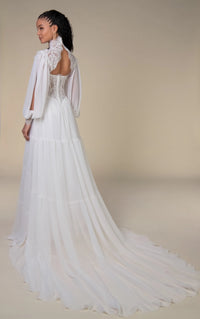 34784-Boho Chiffon Long Sleeve Wedding Dress