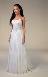 34784-Boho Chiffon Long Sleeve Wedding Dress
