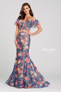 Ellie Wilde EW120099 Off-Shoulder Floral Fitted Dress