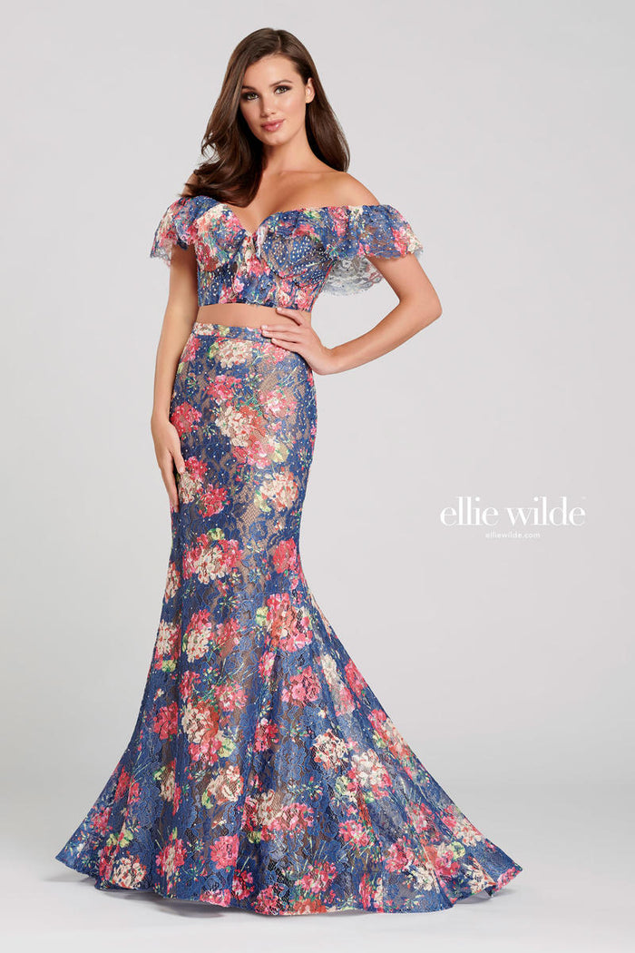 Ellie Wilde EW120099 Off-Shoulder Floral Fitted Dress