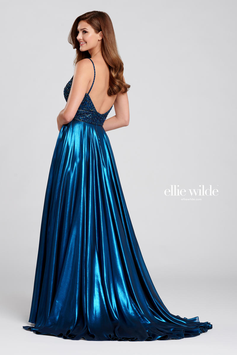 Ellie Wilde EW120107 Spaghetti Strap A-Line Gown with Slit