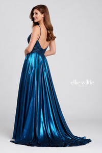 Ellie Wilde EW120107 Spaghetti Strap A-Line Gown with Slit
