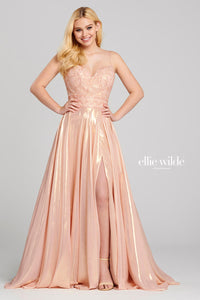 Ellie Wilde EW120107 Spaghetti Strap A-Line Gown with Slit