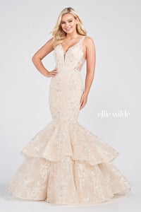 Ellie Wilde EW122040 V-Neck Long Fitted Dress