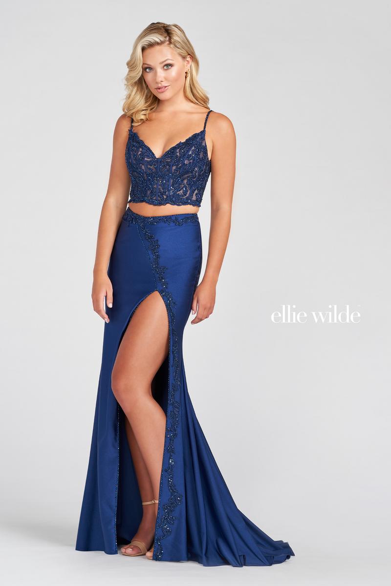 Ellie Wilde EW122043 Lace Bodice V-Neck Fitted Gown