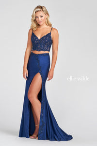Ellie Wilde EW122043 Lace Bodice V-Neck Fitted Gown