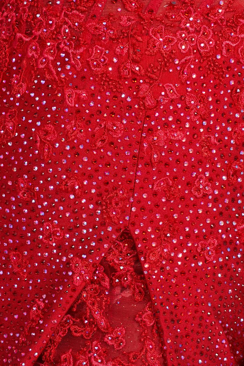 Ellie Wilde EW122044 Red V-Neck Fitted Dress with Slit