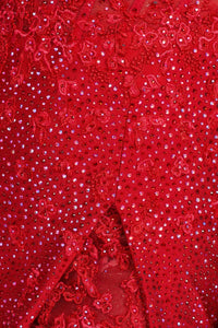 Ellie Wilde EW122044 Red V-Neck Fitted Dress with Slit