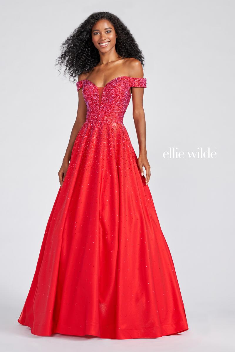 Ellie Wilde EW122106 Off-Shoulder A-Line Dress