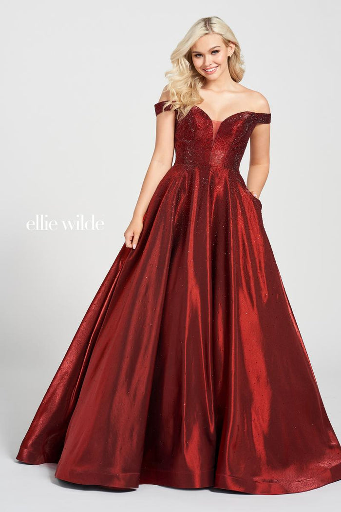 Ellie Wilde EW122106 Off-Shoulder A-Line Dress
