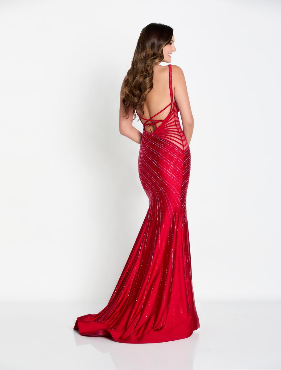 Ellie Wilde EW34003 V-Neck Long Fitted Dress with Slit