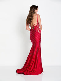Ellie Wilde EW34003 V-Neck Long Fitted Dress with Slit