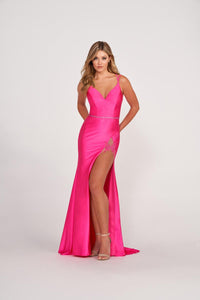 Ellie Wilde EW34006 V-Neck Long Fitted Dress with High Slit