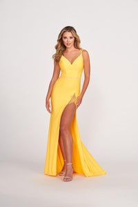 Ellie Wilde EW34006 V-Neck Long Fitted Dress with High Slit