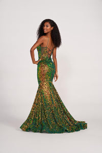 Ellie Wilde EW34016 Sequin Fit and Flare Gown with Plunge Neckline