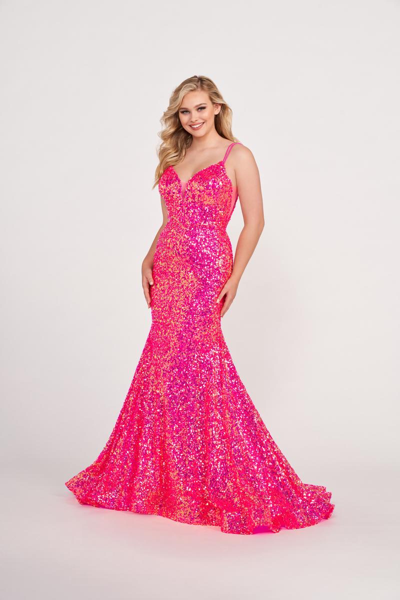 Ellie Wilde EW34016 Sequin Fit and Flare Gown with Plunge Neckline