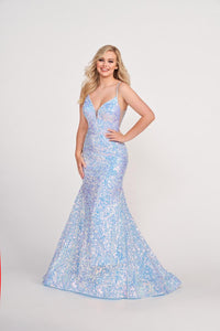 Ellie Wilde EW34016 Sequin Fit and Flare Gown with Plunge Neckline