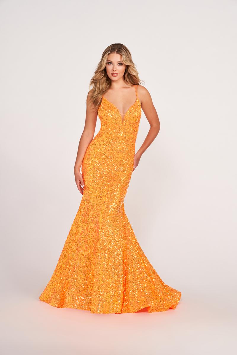 Ellie Wilde EW34016 Sequin Fit and Flare Gown with Plunge Neckline