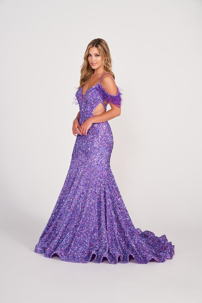 Ellie Wilde EW34017 Sequin Fit and Flare Dress with Plunging Neckline
