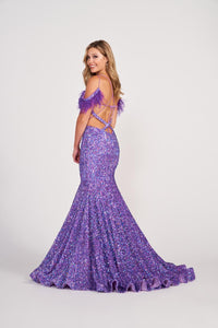 Ellie Wilde EW34017 Sequin Fit and Flare Dress with Plunging Neckline