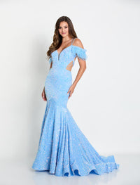 Ellie Wilde EW34017 Sequin Fit and Flare Dress with Plunging Neckline