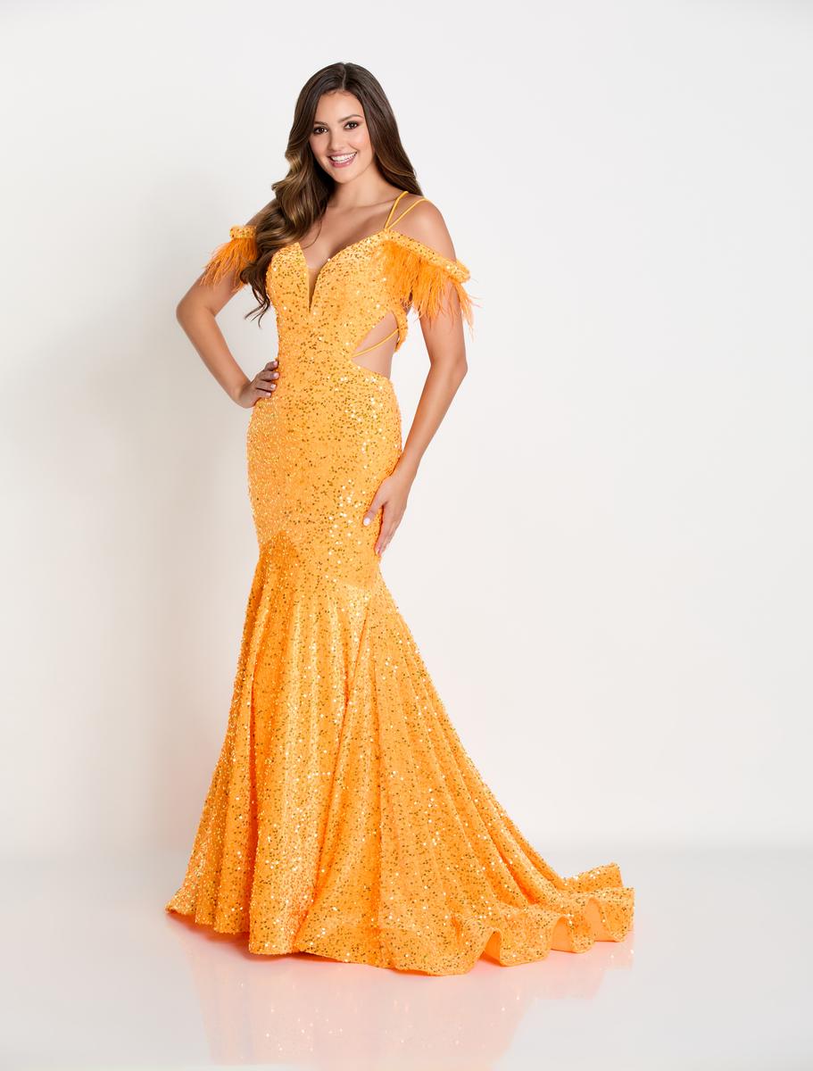 Ellie Wilde EW34017 Sequin Fit and Flare Dress with Plunging Neckline normansbridal Ellie Wilde EW34017 Sequin Fit and Flare Dress with Plunging Neckline normansbridal