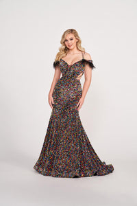 Ellie Wilde EW34017 Sequin Fit and Flare Dress with Plunging Neckline