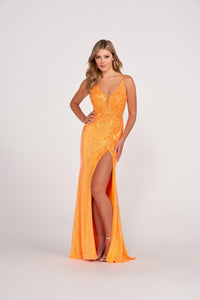 Ellie Wilde EW34021 Sequin V-Neck Long Fitted Dress
