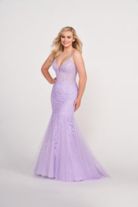 Ellie Wilde EW34033 Lavender Fit and Flare Dress with Plunging Neckline