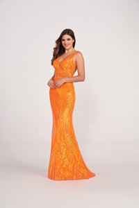 Ellie Wilde EW34037 Sequin V-Neck Long Fitted Dress