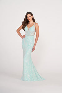 Ellie Wilde EW34037 Sequin V-Neck Long Fitted Dress