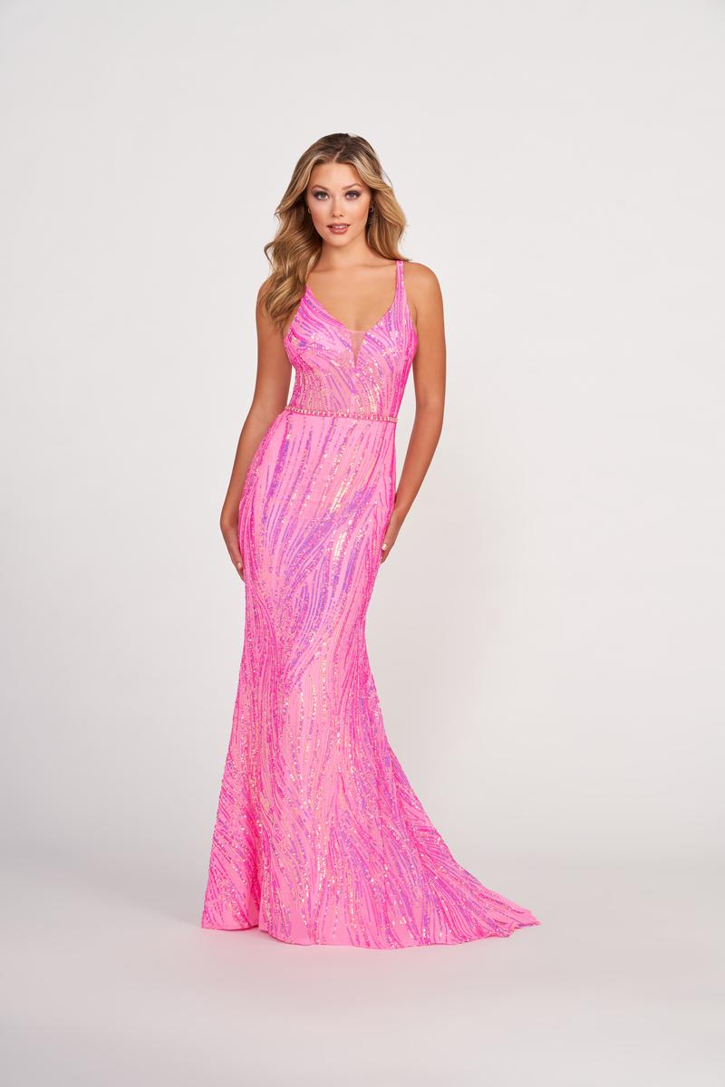 Ellie Wilde EW34037 Sequin V-Neck Long Fitted Dress