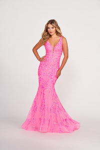 Ellie Wilde EW34041 V-Neck Fit and Flare Long Dress