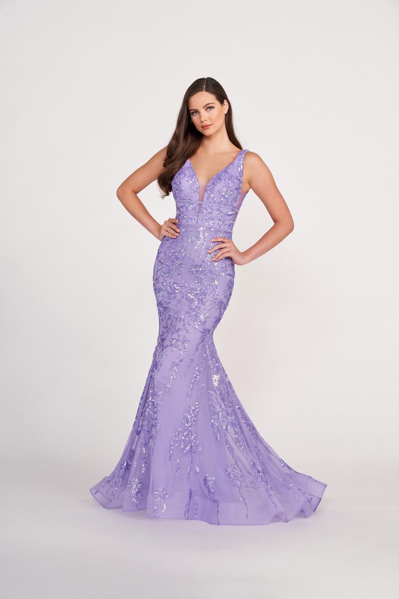 Ellie Wilde EW34041 V-Neck Fit and Flare Long Dress
