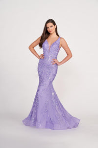 Ellie Wilde EW34041 V-Neck Fit and Flare Long Dress