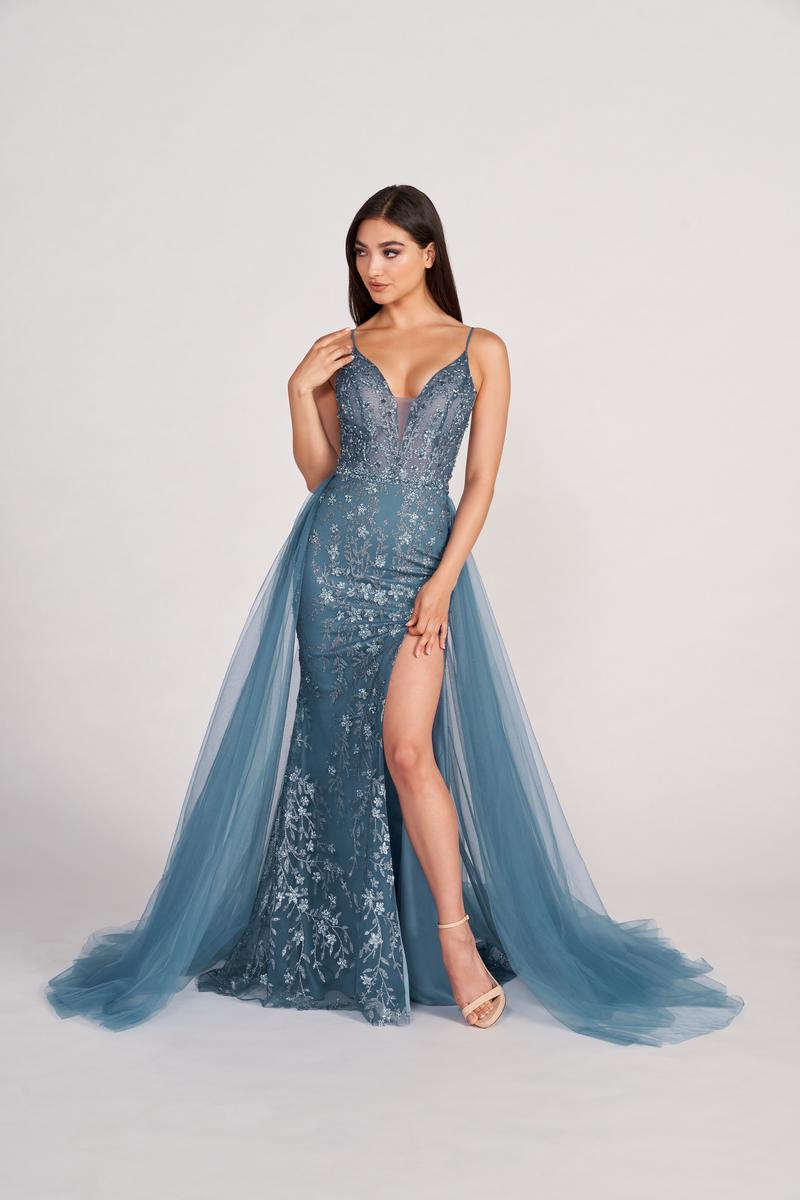 Ellie Wilde EW34058 Dress - Plunging Neckline, Long, Fit and Flare Silhouette