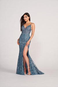 Ellie Wilde EW34058 Dress - Plunging Neckline, Long, Fit and Flare Silhouette