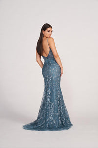 Ellie Wilde EW34058 Dress - Plunging Neckline, Long, Fit and Flare Silhouette
