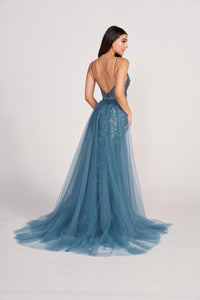 Ellie Wilde EW34058 Dress - Plunging Neckline, Long, Fit and Flare Silhouette