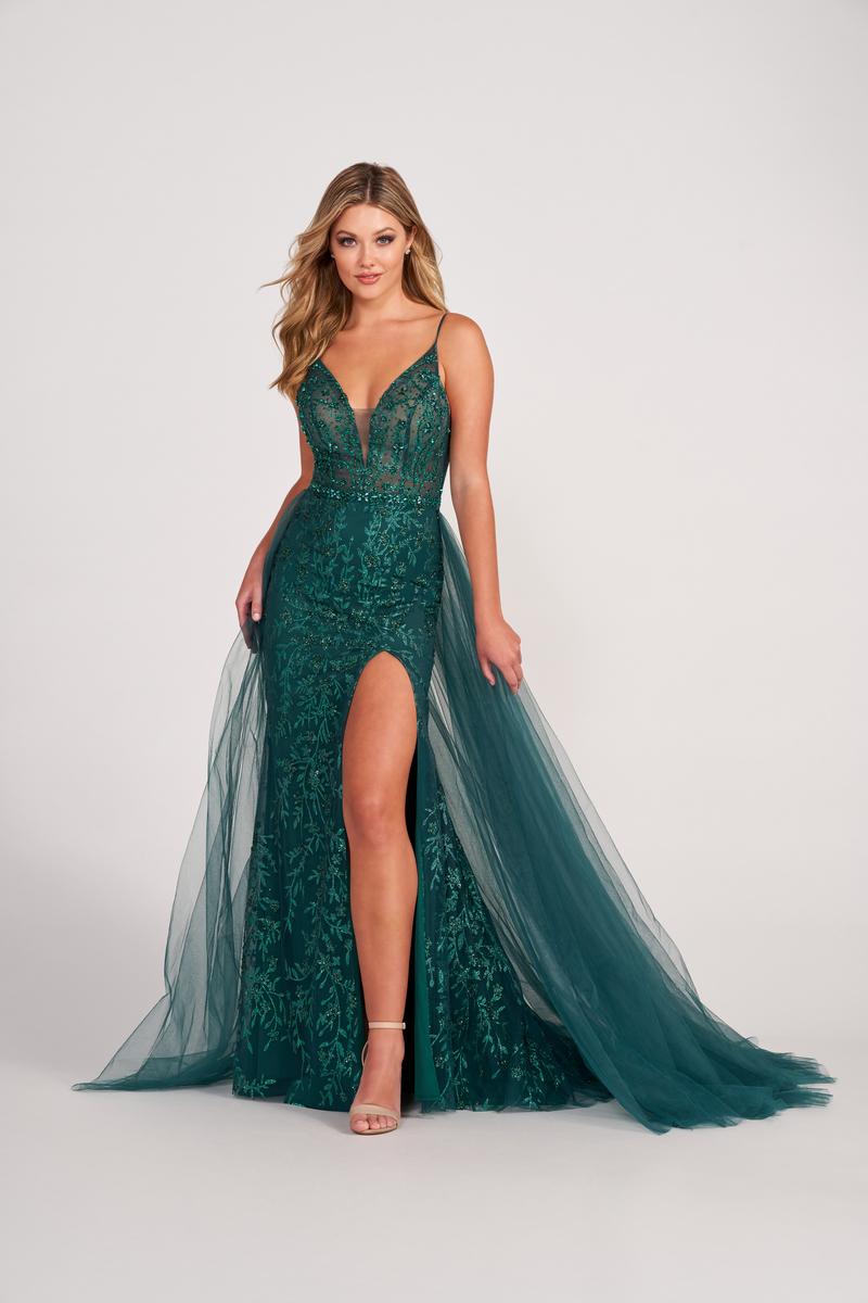 Ellie Wilde EW34058 Dress - Plunging Neckline, Long, Fit and Flare Silhouette