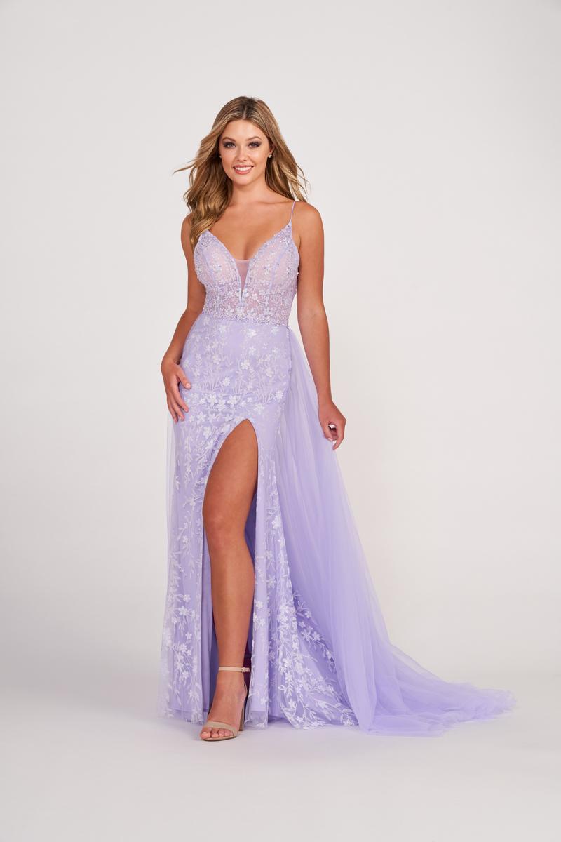Ellie Wilde EW34058 Dress - Plunging Neckline, Long, Fit and Flare Silhouette