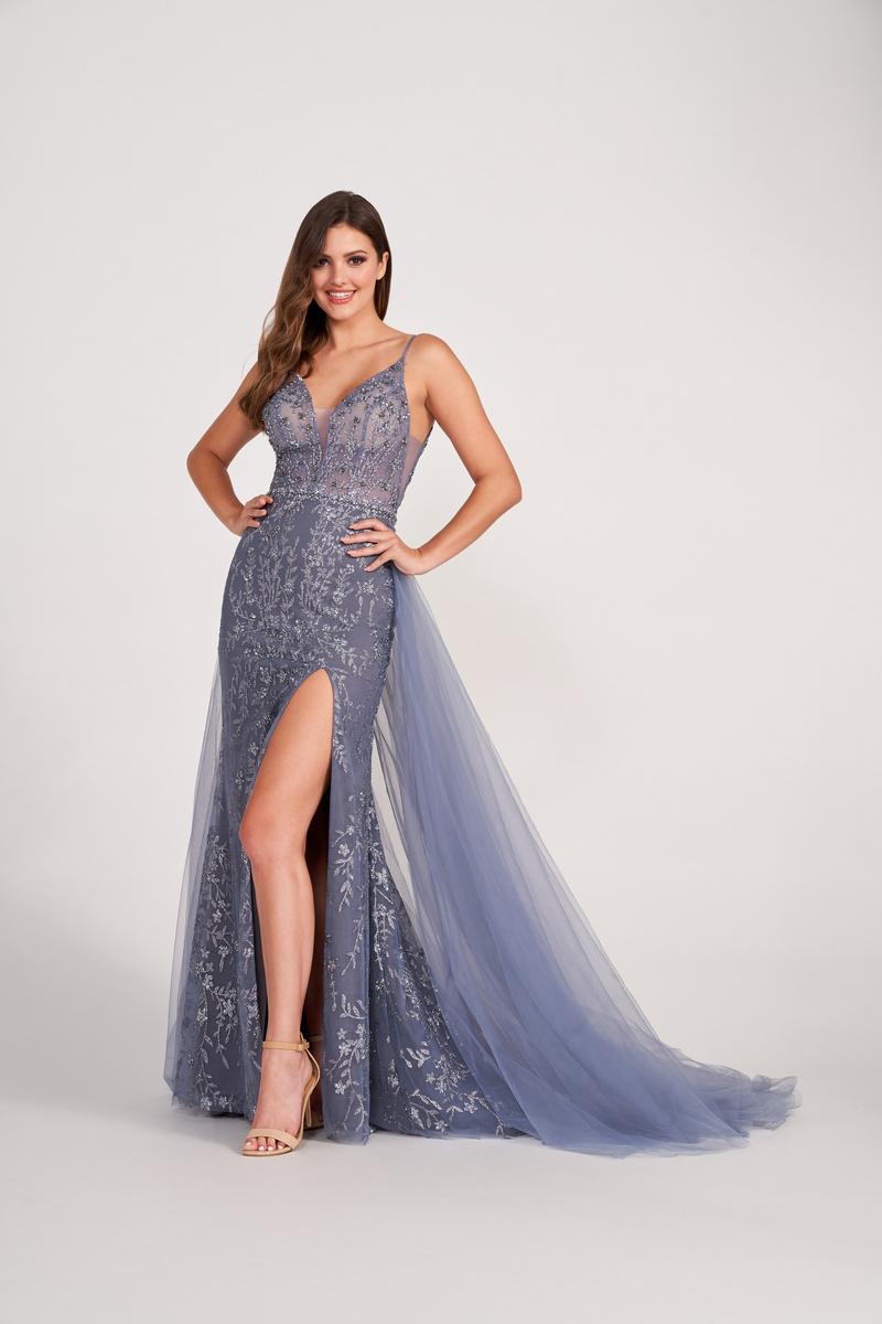 Ellie Wilde EW34058 Dress - Plunging Neckline, Long, Fit and Flare Silhouette