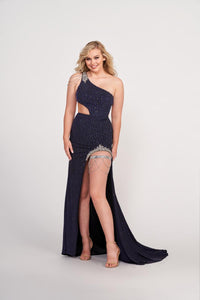 Ellie Wilde EW34060 One-Shoulder Long Fitted Dress with Cutouts