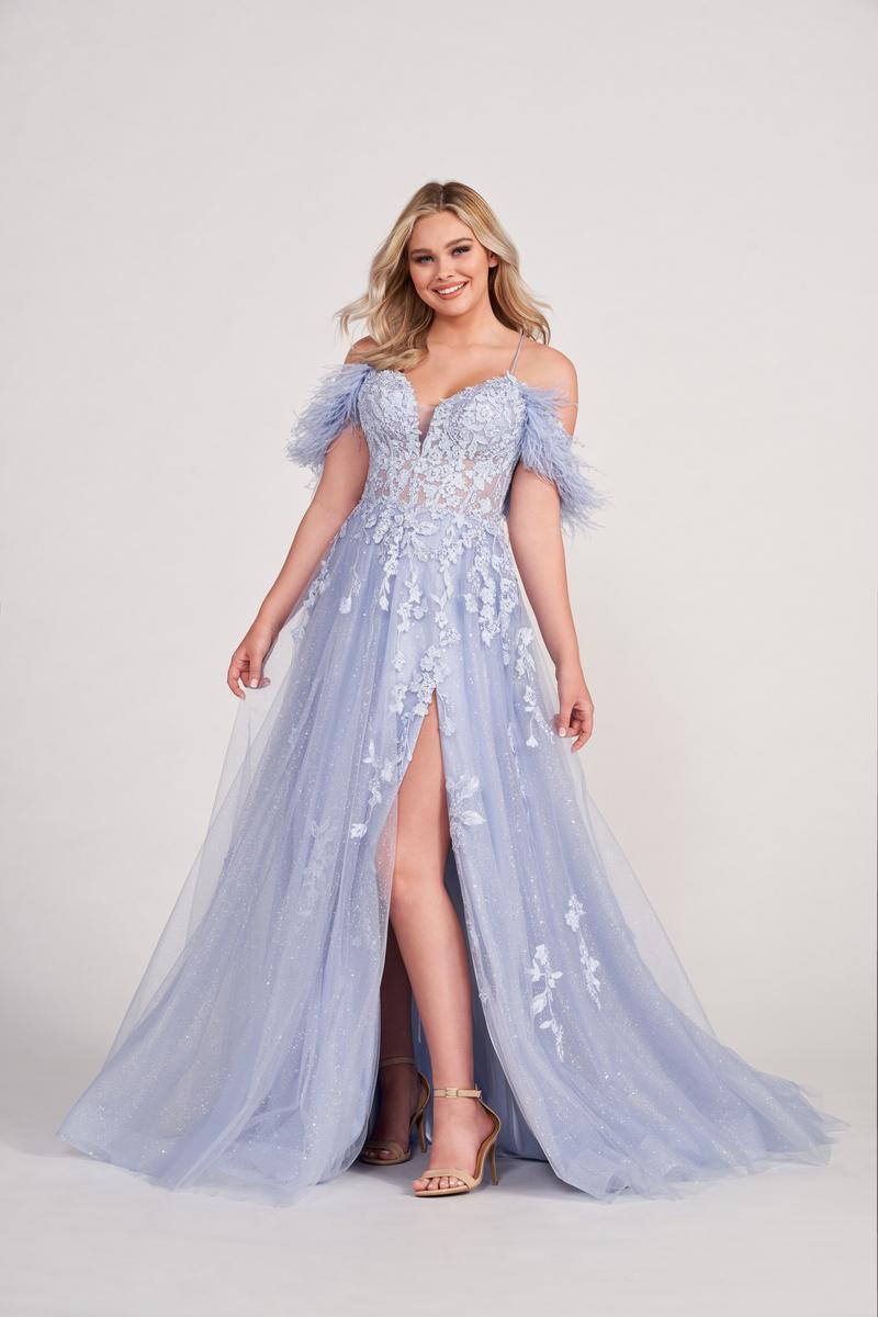 Ellie Wilde EW34066 Off-Shoulder A-Line Gown with Slit