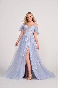Ellie Wilde EW34066 Off-Shoulder A-Line Gown with Slit